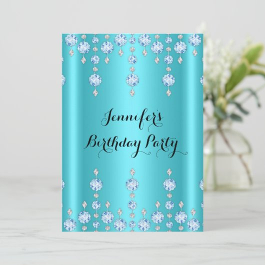 Elegant Glitter Blauwgroen Blue Diamond Birthday P Kaart (Staand voorkant)