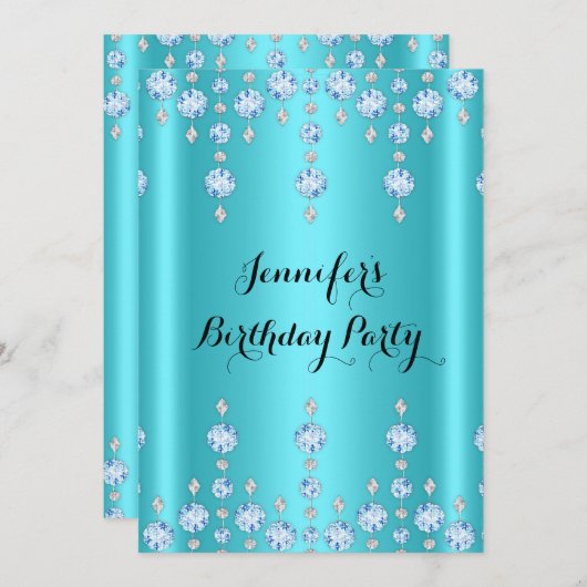 Elegant Glitter Blauwgroen Blue Diamond Birthday P Kaart (Voorkant / Achterkant)