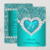 Elegant Glitter Blauwgroen Blue Diamond Heart Birt Kaart (Voorkant / Achterkant)