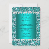 Elegant Glitter Blauwgroen Blue Diamond Heart Birt Kaart (Achterkant)
