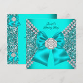 Elegant Glitter Blauwgroen Blue Diamonds Birthday  Kaart (Voorkant / Achterkant)