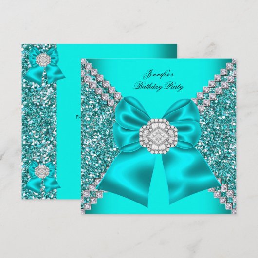 Elegant Glitter Blauwgroen Blue Diamonds Birthday  Kaart (Voorkant / Achterkant)