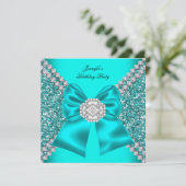 Elegant Glitter Blauwgroen Blue Diamonds Birthday  Kaart (Staand voorkant)