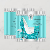 Elegant Glitter Blauwgroen Blue Glamor Hi Heels Si Kaart (Voorkant / Achterkant)