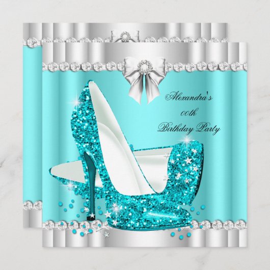 Elegant Glitter Blauwgroen Blue Glamor Hi Heels Si Kaart (Voorkant / Achterkant)