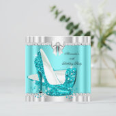 Elegant Glitter Blauwgroen Blue Glamor Hi Heels Si Kaart (Staand voorkant)