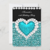 Elegant Glitter Blauwgroen Blue Heart Birthday 2 Kaart (Voorkant)