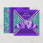 Elegant Glitter Blauwgroen Blue Paars Diamond Birt Kaart (Voorkant / Achterkant)