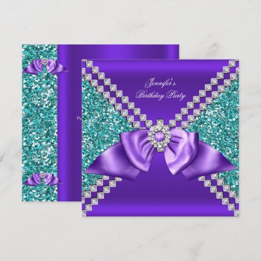 Elegant Glitter Blauwgroen Blue Paars Diamond Birt Kaart (Voorkant / Achterkant)