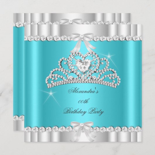 Elegant Glitter Blauwgroen Blue Silver Tiara Heart Kaart (Voorkant / Achterkant)