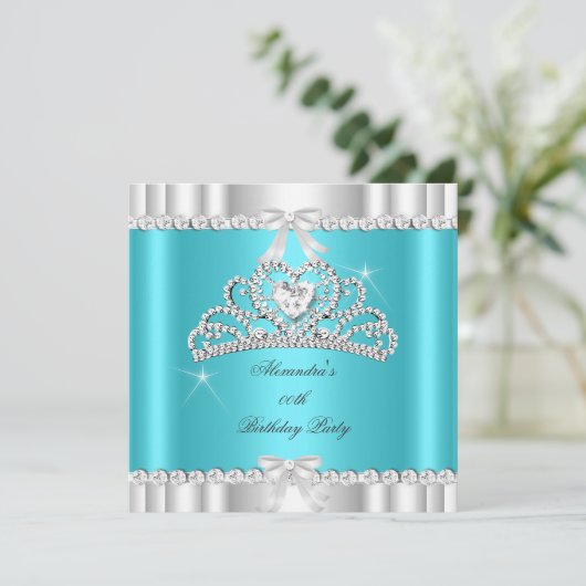 Elegant Glitter Blauwgroen Blue Silver Tiara Heart Kaart (Staand voorkant)