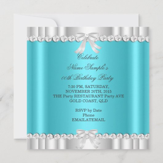 Elegant Glitter Blauwgroen Blue Silver Tiara Heart Kaart (Achterkant)