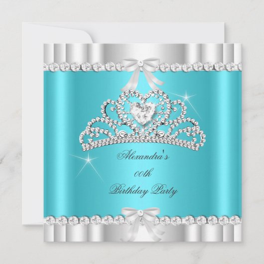 Elegant Glitter Blauwgroen Blue Silver Tiara Heart Kaart (Voorkant)