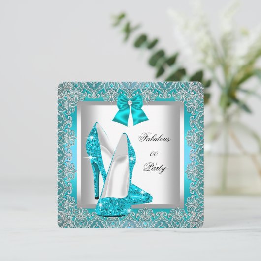 Elegant Glitter Blauwgroen Blue Stiletto Birthday  Kaart (Staand voorkant)