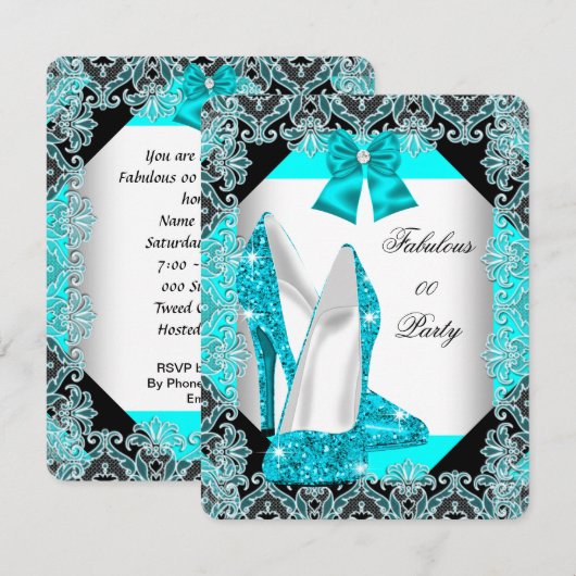 Elegant Glitter Blauwgroen Blue Stiletto Fabulous  Kaart (Voorkant / Achterkant)