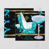 Elegant Glitter Blauwgroen Gold Champagne High Hie Kaart (Voorkant / Achterkant)