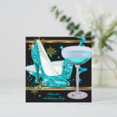 Elegant Glitter Blauwgroen Gold Champagne High Hie Kaart (Staand voorkant)