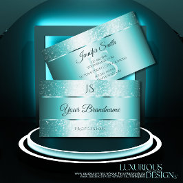 Elegant Glitter Blauwgroen Gradient en Initialen M Visitekaartje