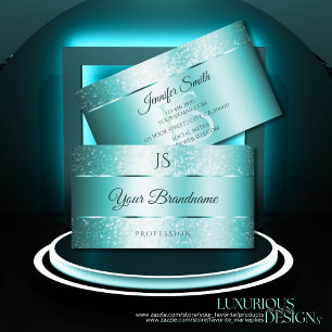 Elegant Glitter Blauwgroen Gradient en Initialen M Visitekaartje