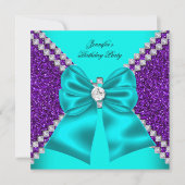Elegant Glitter Blauwgroen Paarse Diamonds op zate Kaart (Voorkant)