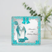 Elegant Glitter Blauwgroen Stiletto Birthday Party Kaart (Staand voorkant)