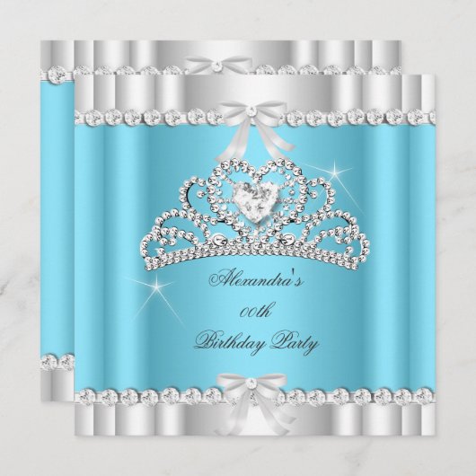 Elegant Glitter Blue Glamor Silver Tiara Heart Kaart (Voorkant / Achterkant)