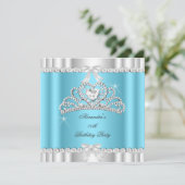 Elegant Glitter Blue Glamor Silver Tiara Heart Kaart (Staand voorkant)