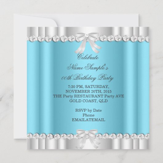 Elegant Glitter Blue Glamor Silver Tiara Heart Kaart (Achterkant)