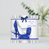 Elegant Glitter Blue Glamour High Heels Silver 3b Kaart (Staand voorkant)