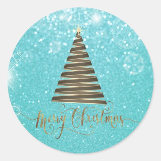 Elegant Glitter Blue Kerstboom Ronde Sticker (Voorkant)
