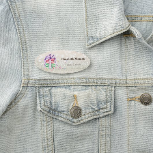 Elegant Glitter Bokeh Macarons Naamplaatje (In situ)