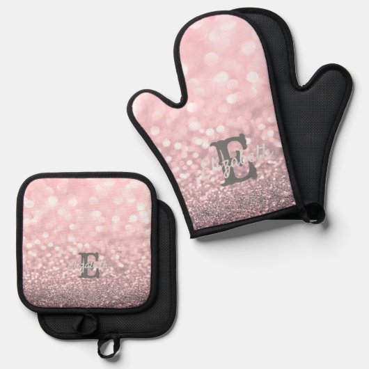 Elegant Glitter Bokeh Monogram Ovenwant & Pannenlap Set (Voorkant / Achterkant)