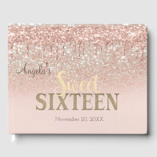 Elegant Glitter Bokeh Ombre, drups Sweet 16 Gastenboek (Voorkant)