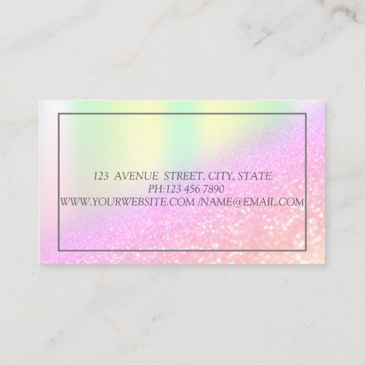 Elegant Glitter Bokeh Ombre, Lijst Holographic Visitekaartje (Achterkant)