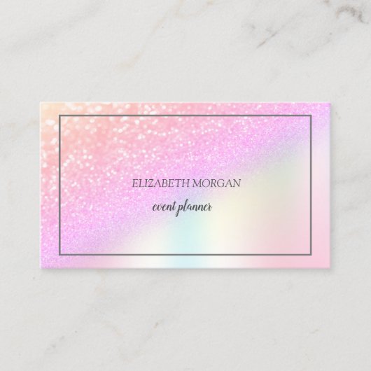 Elegant Glitter Bokeh Ombre, Lijst Holographic Visitekaartje (Voorkant)