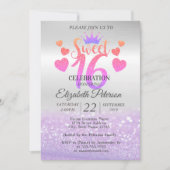 Elegant Glitter Bokeh Ombre, Tiara, Sweet 16 Party Kaart (Voorkant)