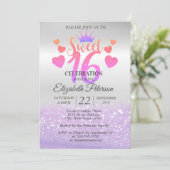 Elegant Glitter Bokeh Ombre, Tiara, Sweet 16 Party Kaart (Staand voorkant)