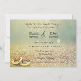 Elegant Glitter Bokeh, Rings Wedding Invitation Kaart
