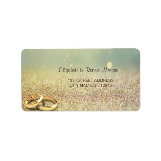 Elegant Glitter Bokeh, Rings Wedding Label (Voorkant)