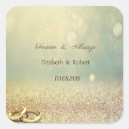 Elegant Glitter Bokeh, Rings Wedding Vierkante Sticker