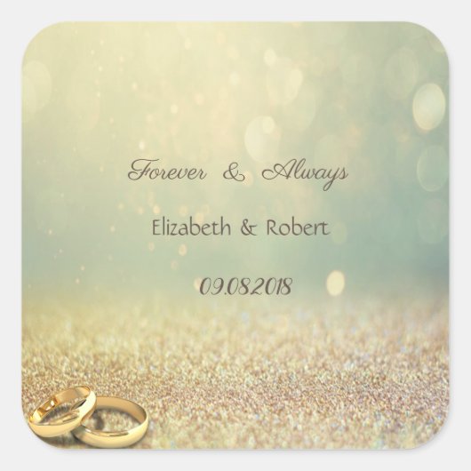 Elegant Glitter Bokeh, Rings Wedding Vierkante Sticker (Voorkant)