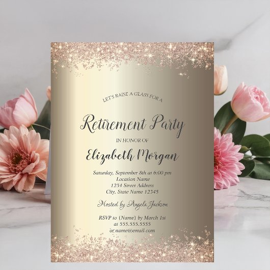 Elegant Glitter Border Champagne Retirement Kaart