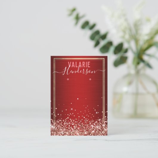 Elegant Glitter Brushed Metal and Earring Holder Visitekaartje (Staand voorkant)