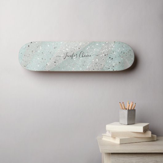 Elegant Glitter Custom Name Skateboard (Muurkunst (Horizontaal))