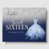 Elegant Glitter Dress Bokeh Blue Sweet 16 Gastenboek (Voorkant)