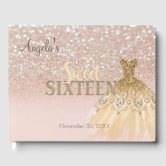 Elegant Glitter Dress Bokeh Ombre, Sweet 16 Gastenboek (Voorkant)
