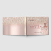 Elegant Glitter Dress Bokeh Roos Gold Sweet 16 Gastenboek (Volledig)