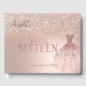 Elegant Glitter Dress Bokeh Roos Gold Sweet 16 Gastenboek (Voorkant)