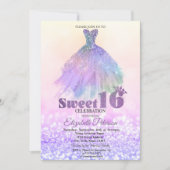 Elegant Glitter Dress Bokeh Sweet 16 Kaart (Voorkant)