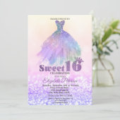 Elegant Glitter Dress Bokeh Sweet 16 Kaart (Staand voorkant)